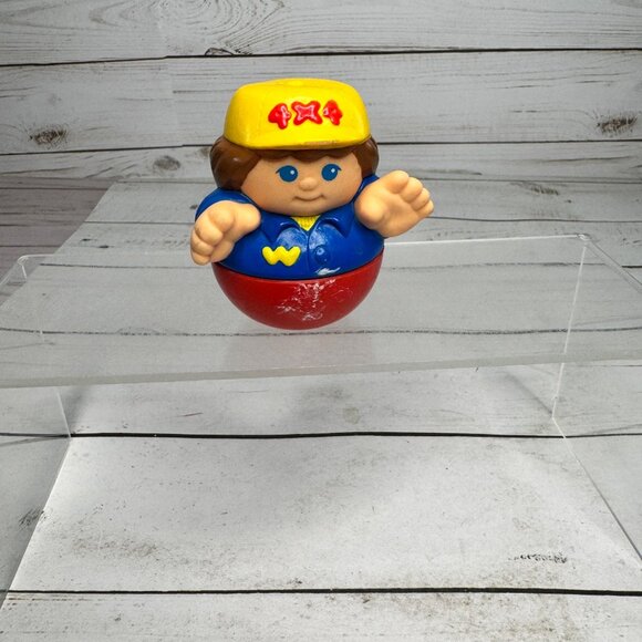 Vtg Playskool Weebles Wobbler Toy Boy Figure 1985 Red Base Yellow Hat Blue Shirt - Picture 1 of 5